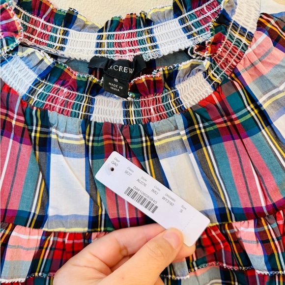 NEW J. Crew Red GreeN Plaid Ruffle Cottage Cotton Blouse Sz S - Picture 2 of 7